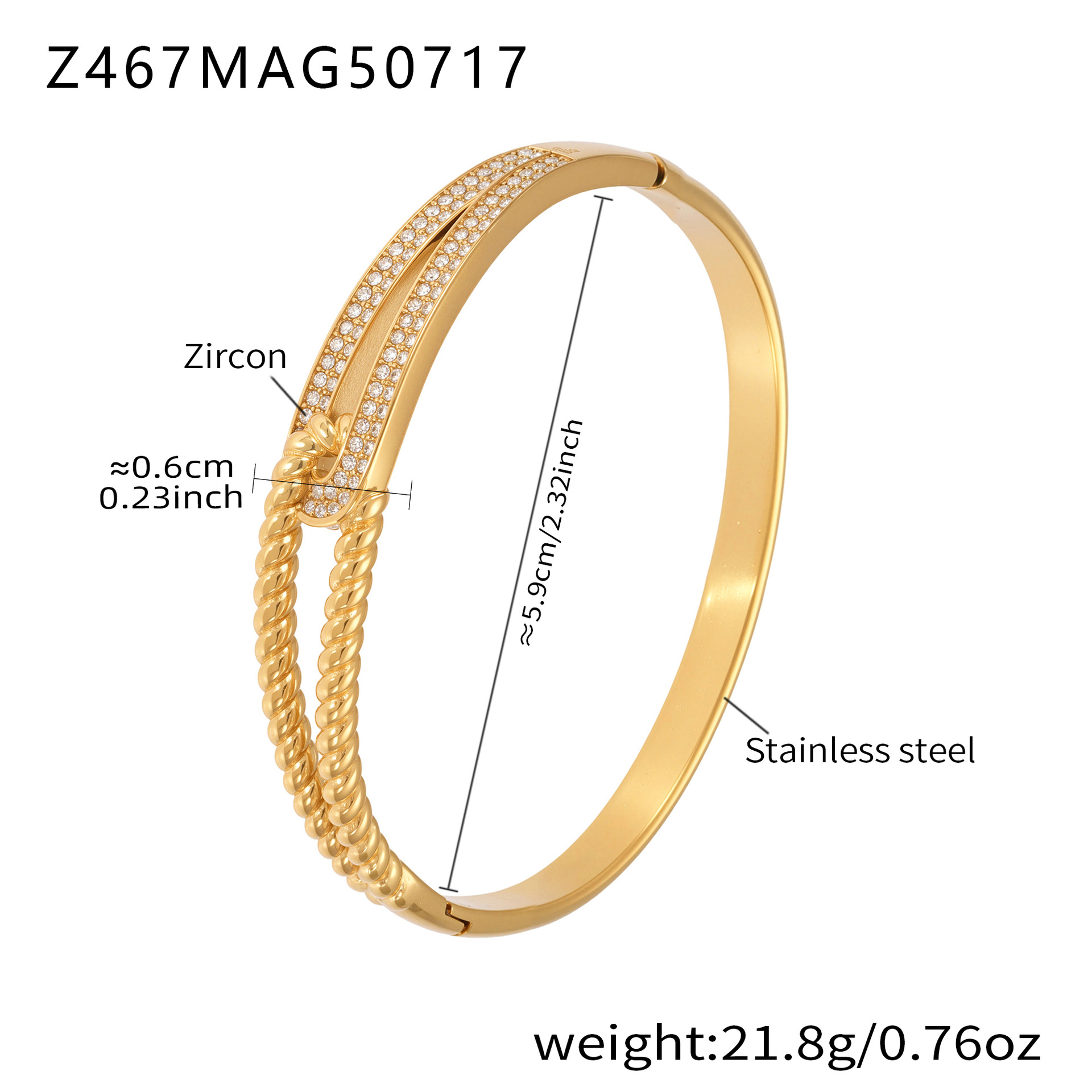 Z467-gold 5a zircon buckle bracelet
