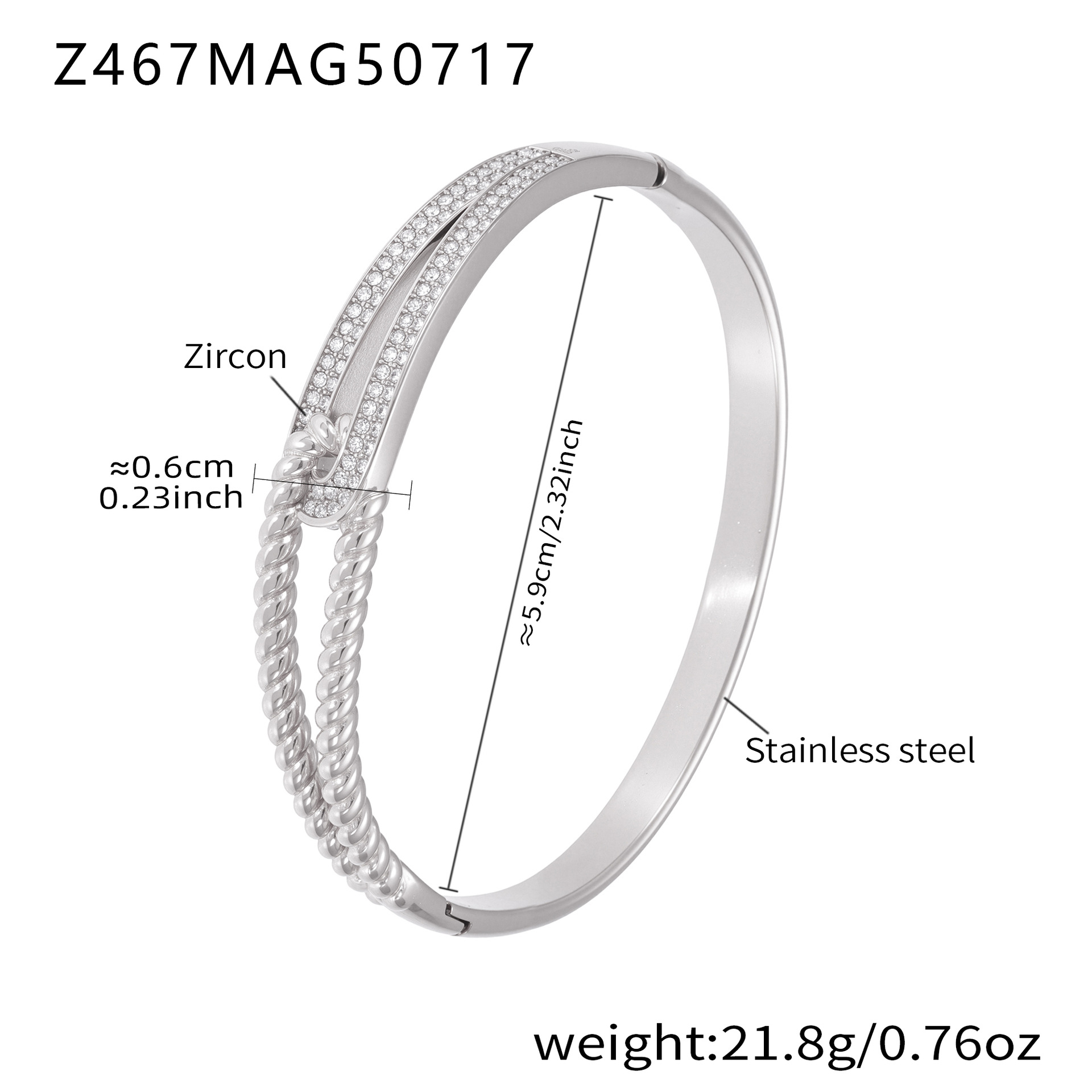 Z467-steel color 5a zircon buckle bracelet