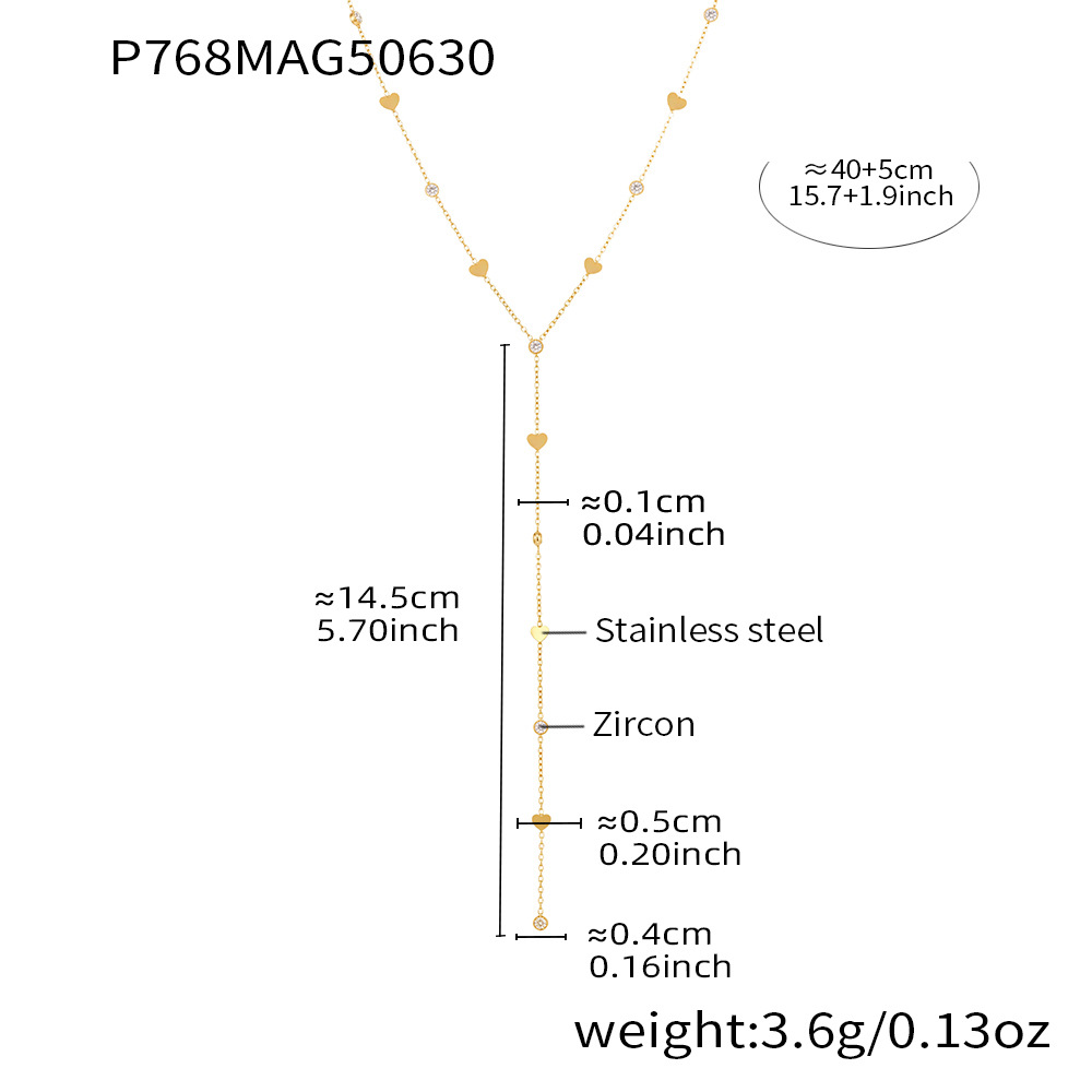 P768-golden love y-shaped zircon necklace-39 5cm