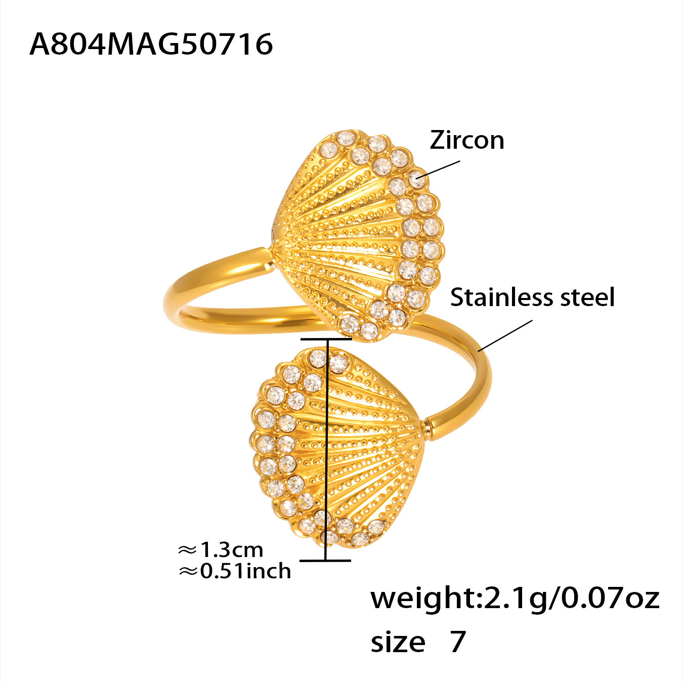 A804-gold 5a zircon double shell ring-no. 7