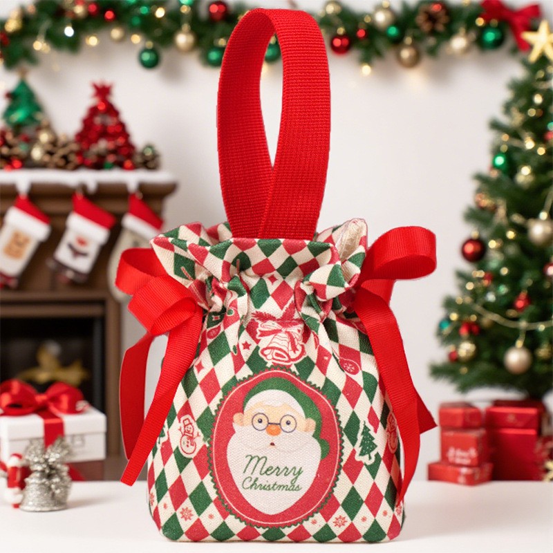 Christmas checkered drawstring pocket 15*16*5cm