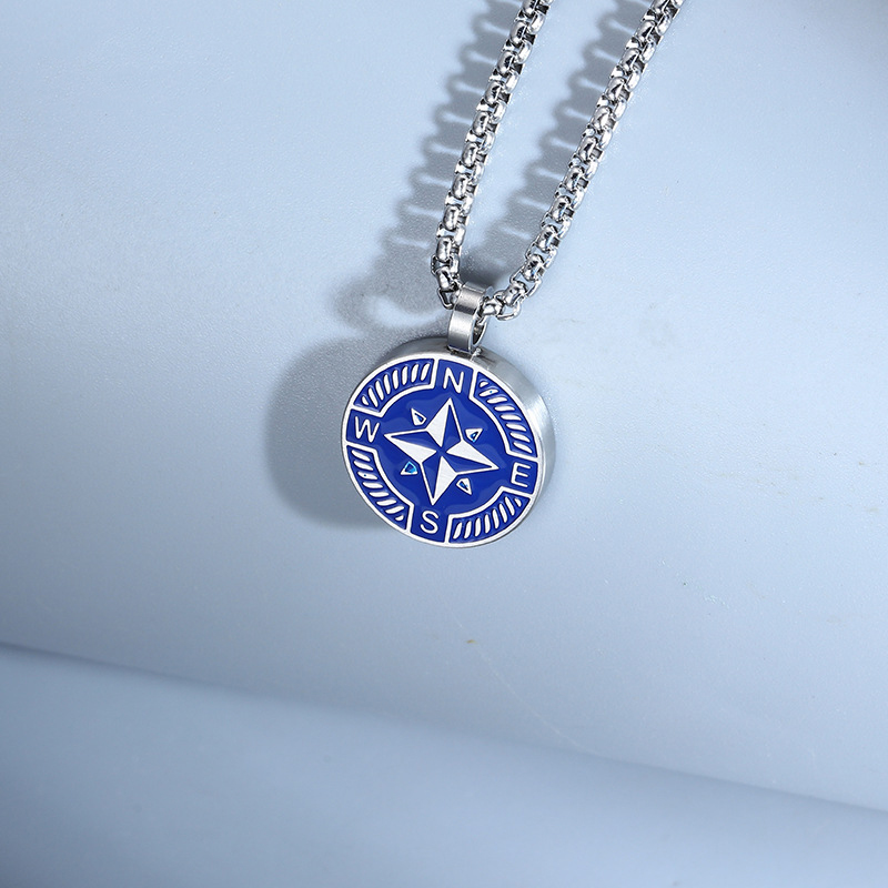 Blue steel pendant steel necklace 60cm