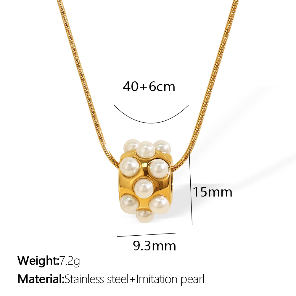 Xl340wepg white bead gold necklace