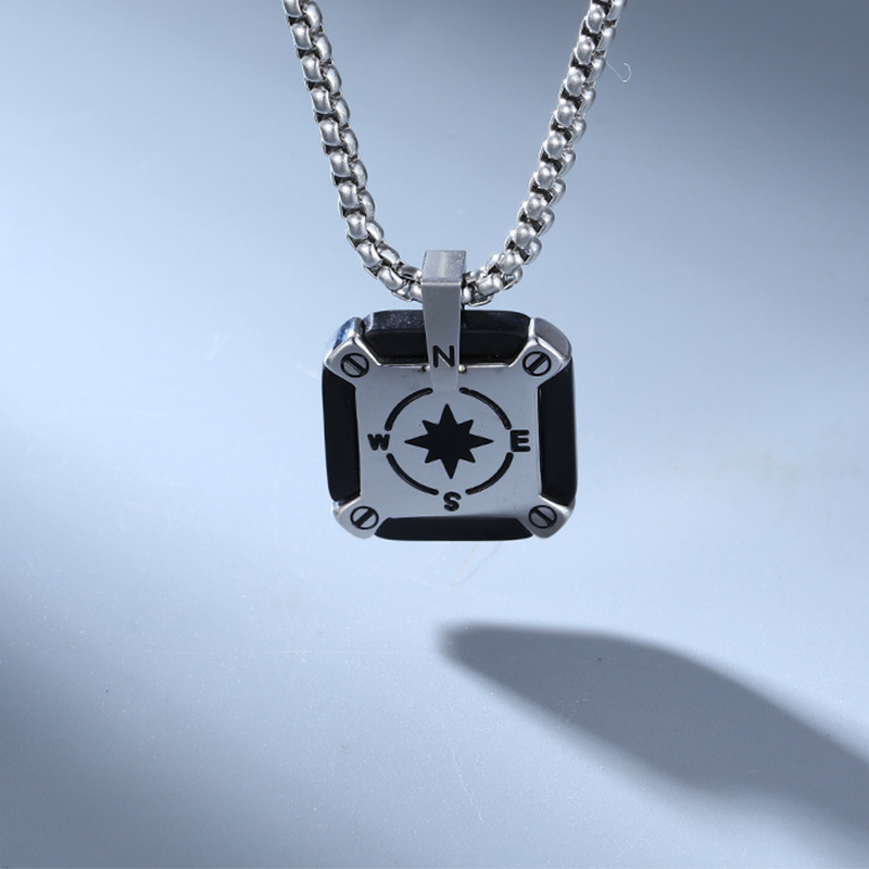 Black steel pendant steel necklace 60cm