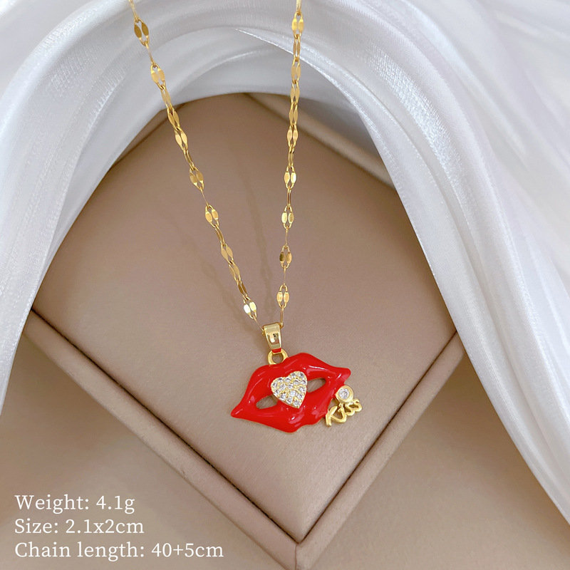 A404 white diamond titanium steel chain copper micro-embedded pendant