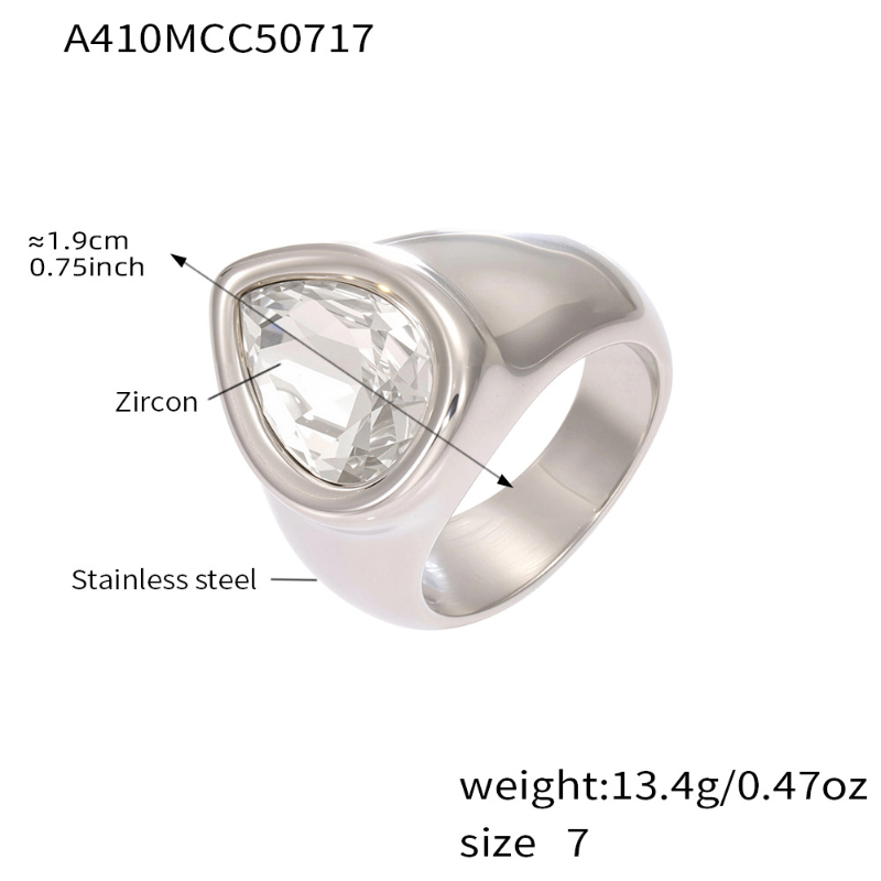 A410-steel color white zircon water drop ring