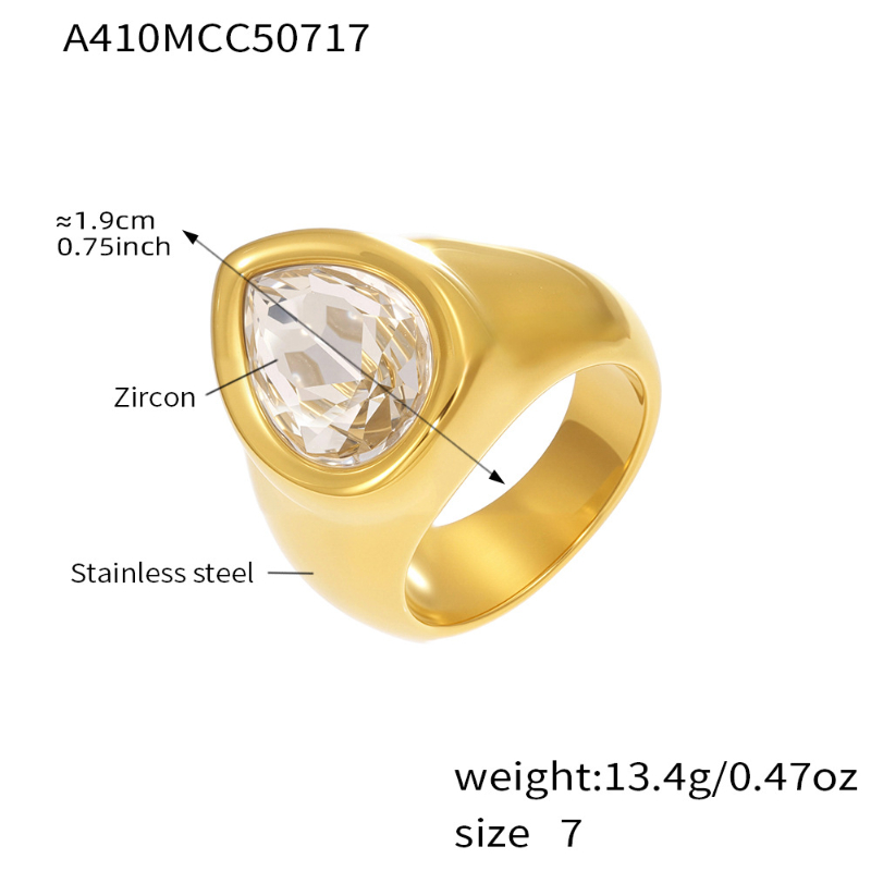 A410-gold white zirconia water drop ring