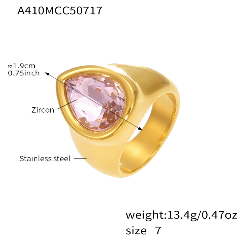A410-gold pink zirconia water drop ring