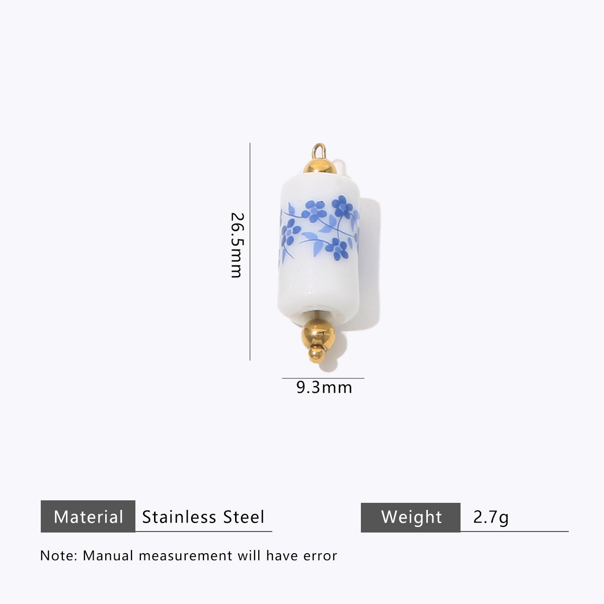 Straight tube blue and white floral 9.3*17mm