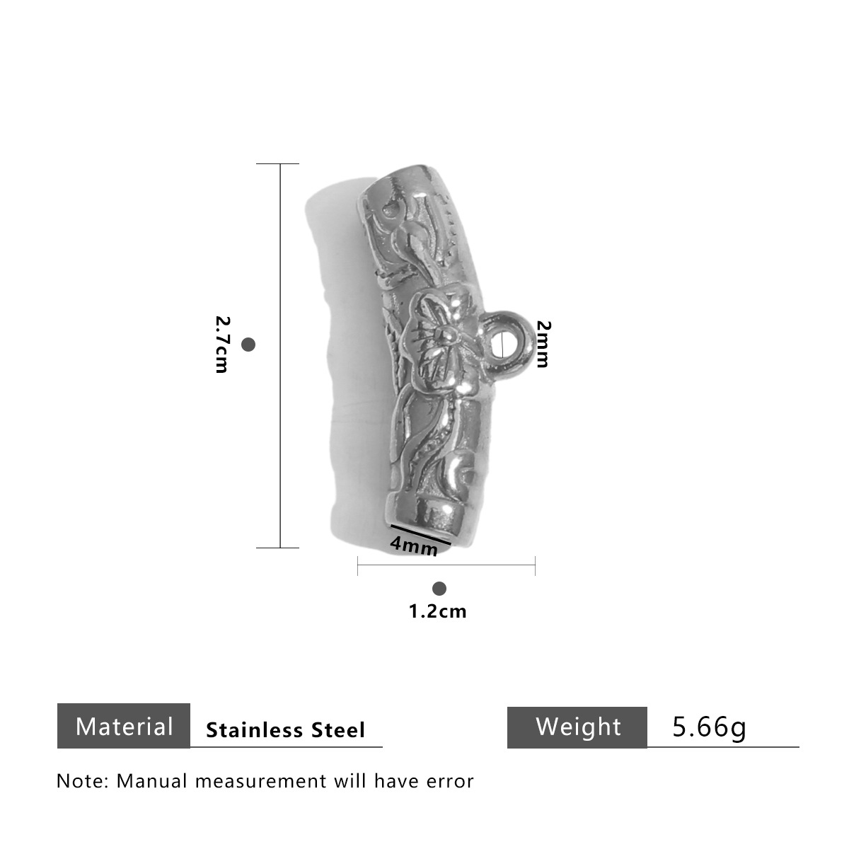Steel color long beads with ring 27mm