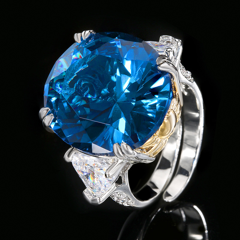 Blue spiked crystal ring