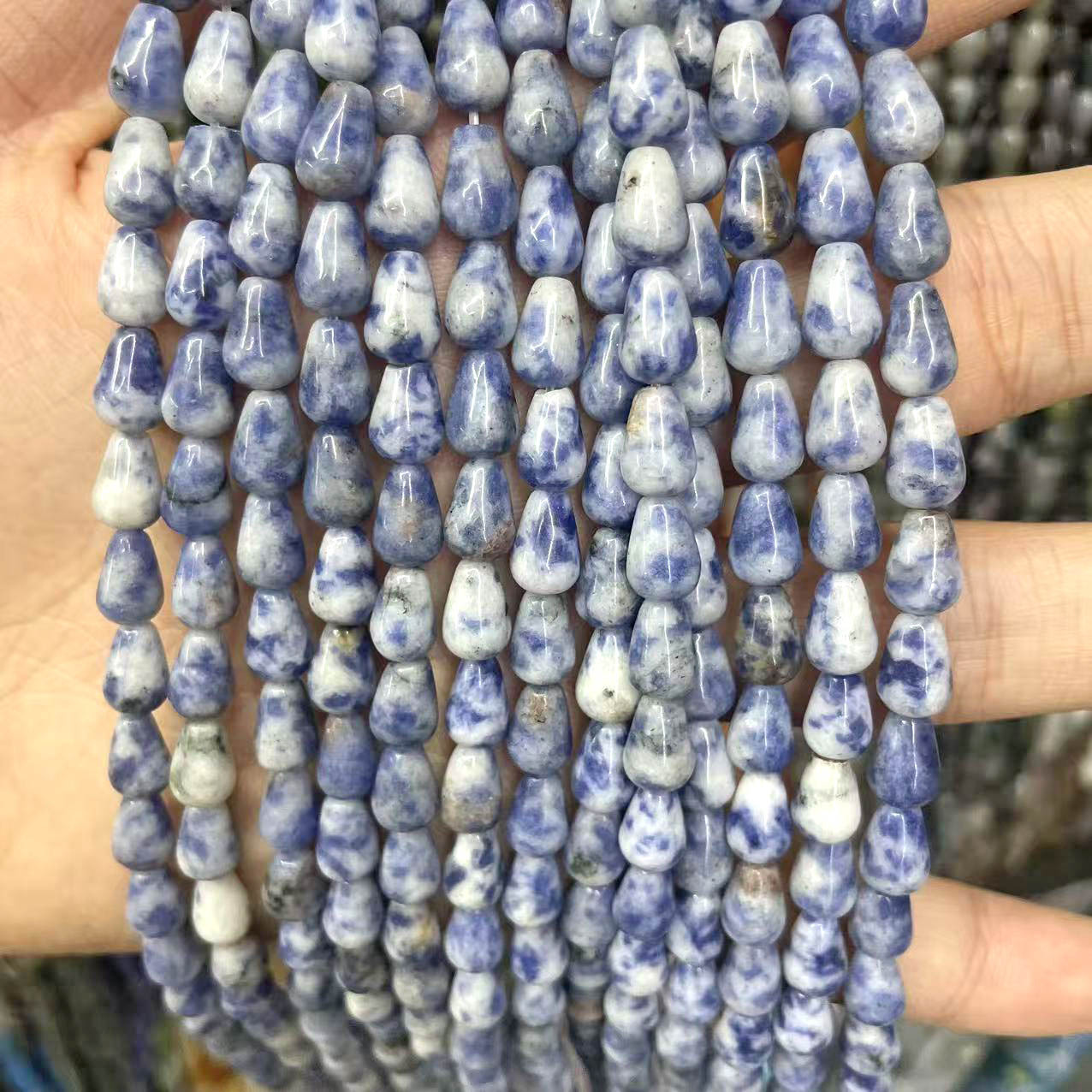 White and blue dot stones