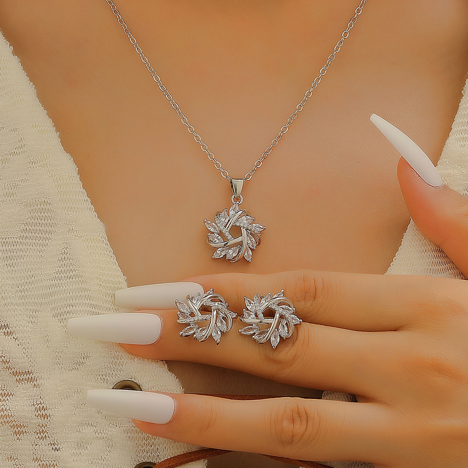 06 white k earrings   necklace