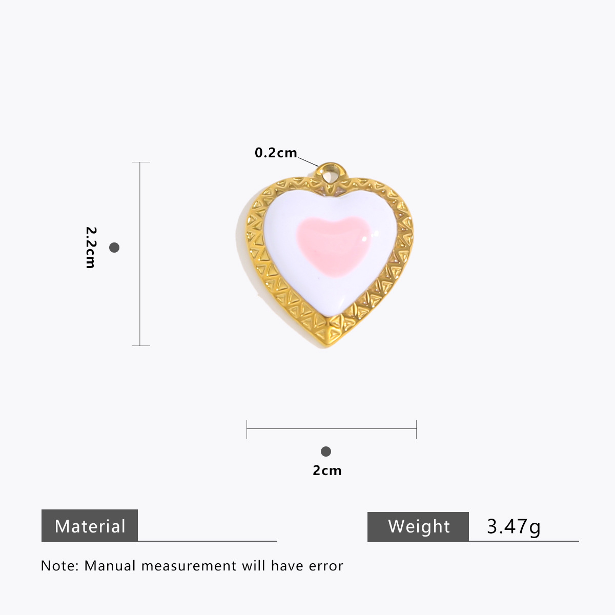 White-pink peach heart gold