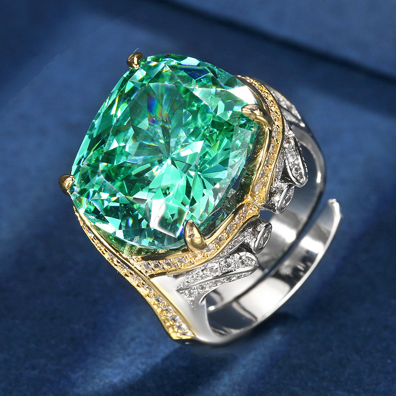 White gold bird's nest chapeala green ring