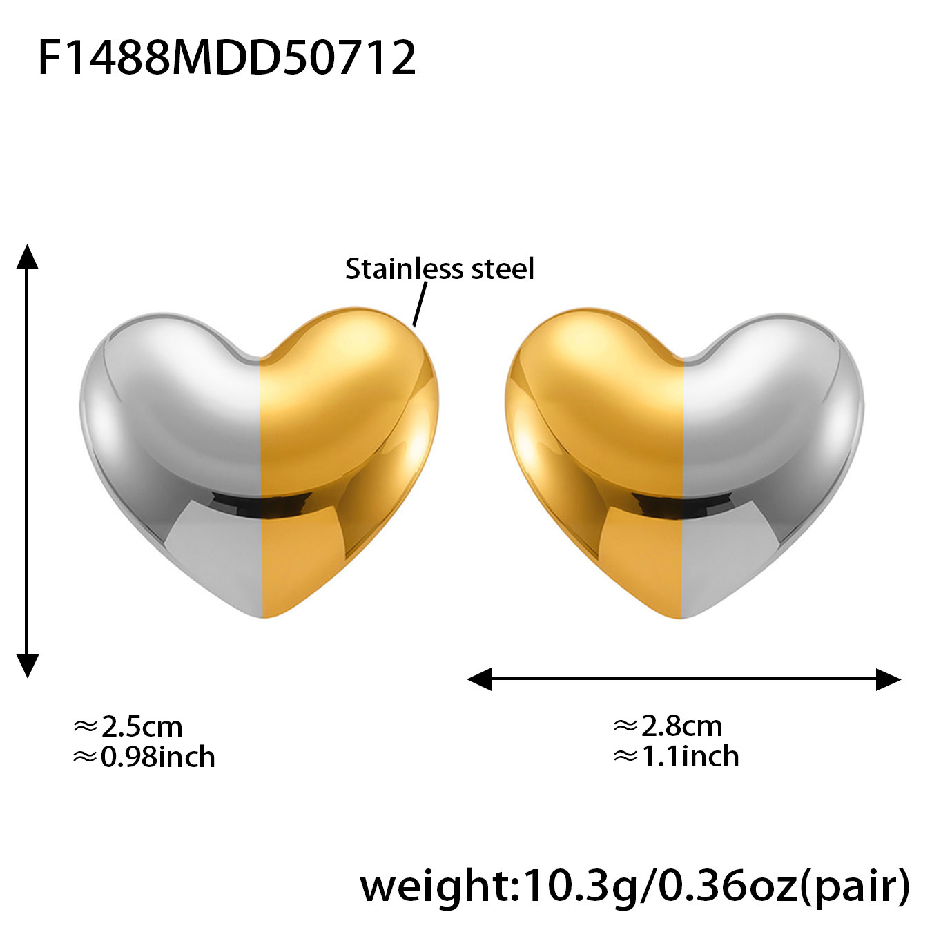 F1488-Middle gold love earrings