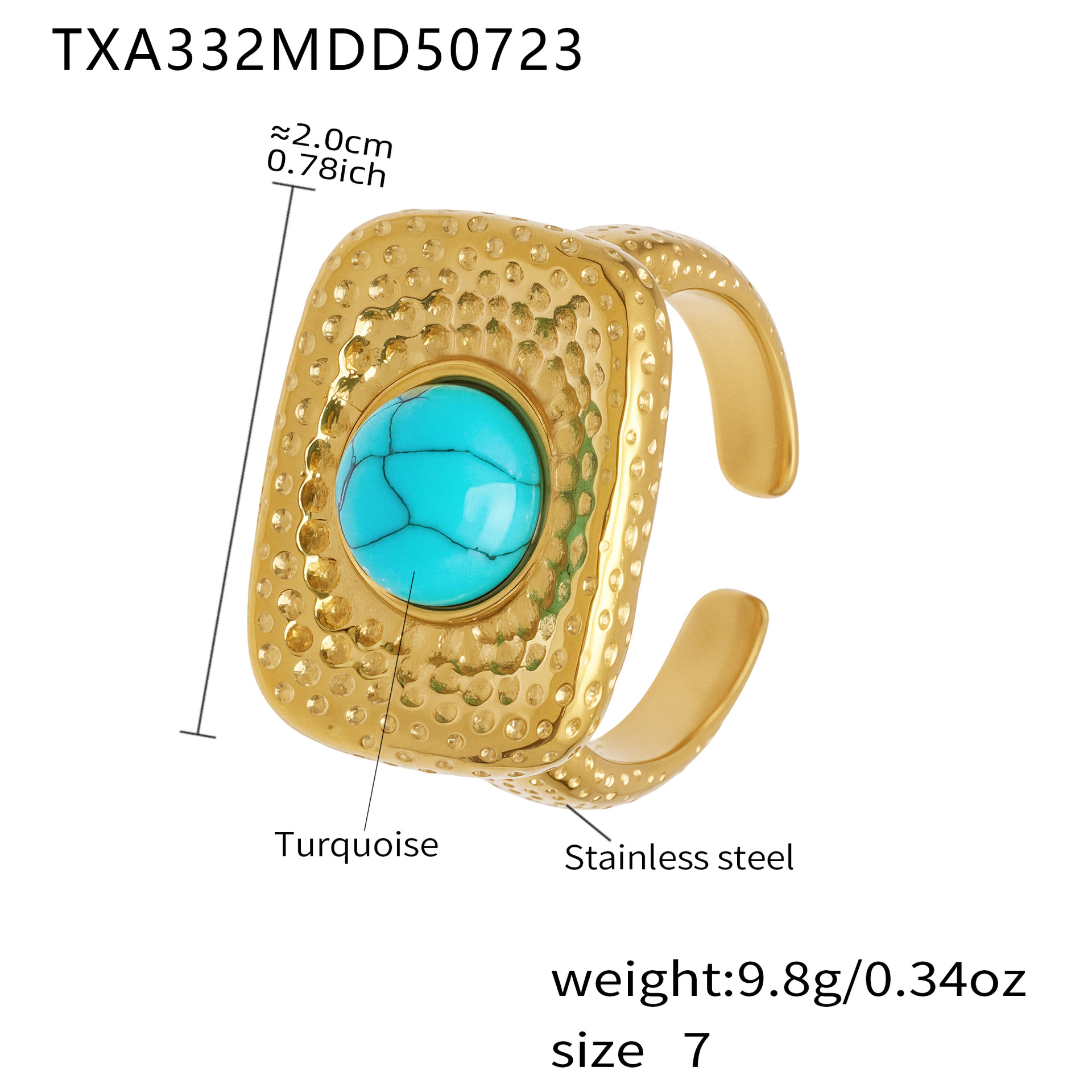 Gold blue turquoise ring