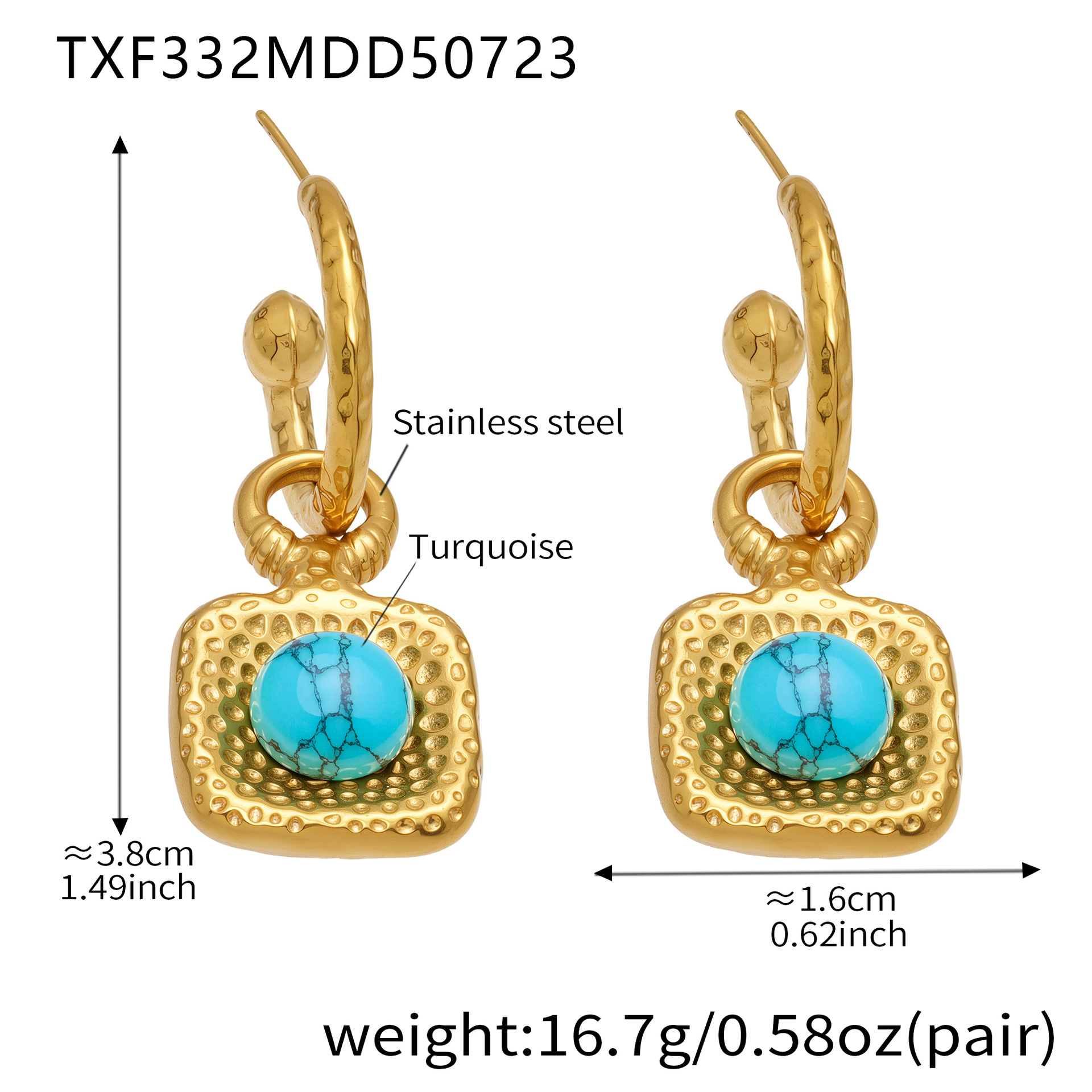 Golden turquoise zircon earrings