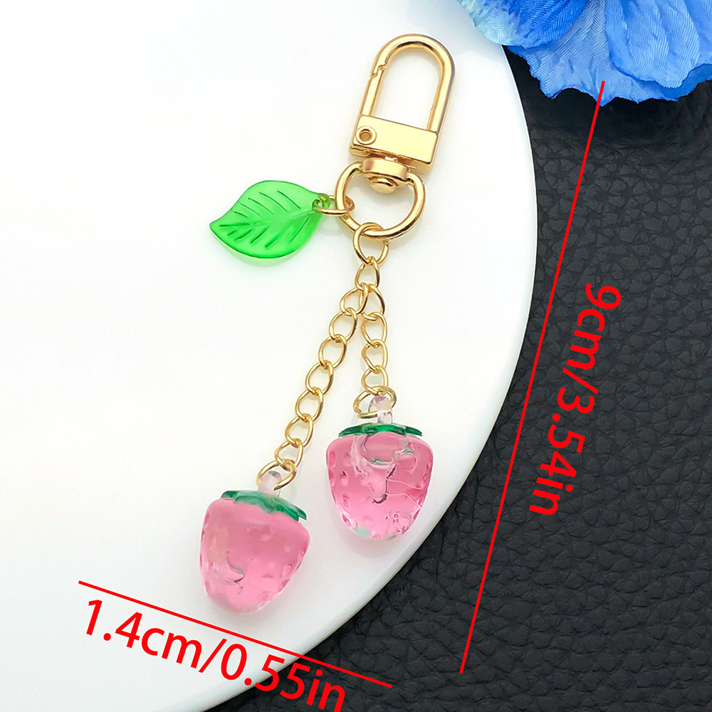 Er1600-kc gold transparent pink leaf strawberry u-shaped keychain-7.2g [1 piece]