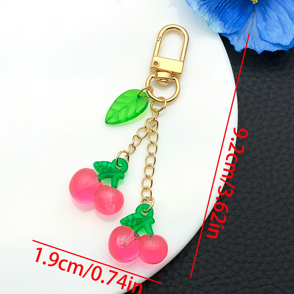Er1603-kc gold transparent rose red leaf cherry u-shaped keychain-7.1g [1 piece]