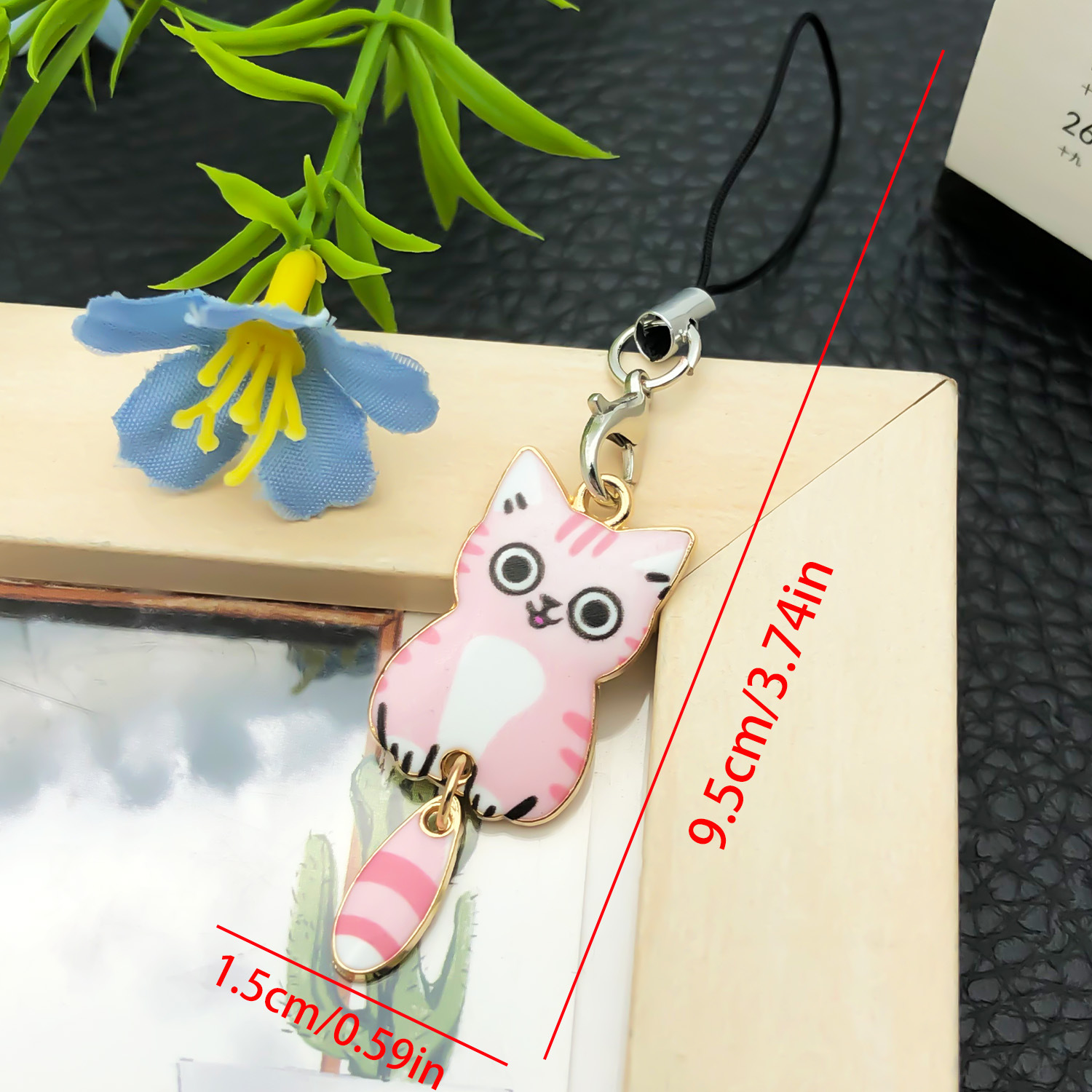 Ls76-1 pink and white cat mobile phone chain-2.3g