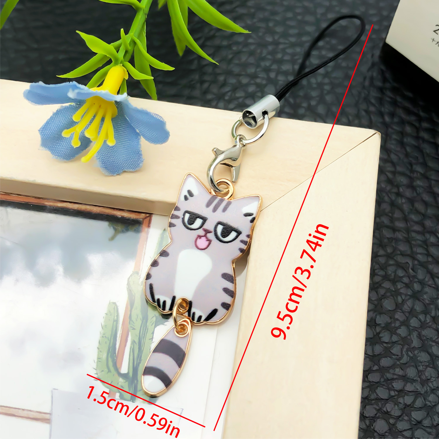 Ls78-1 gray and white cat mobile phone chain-2.2g