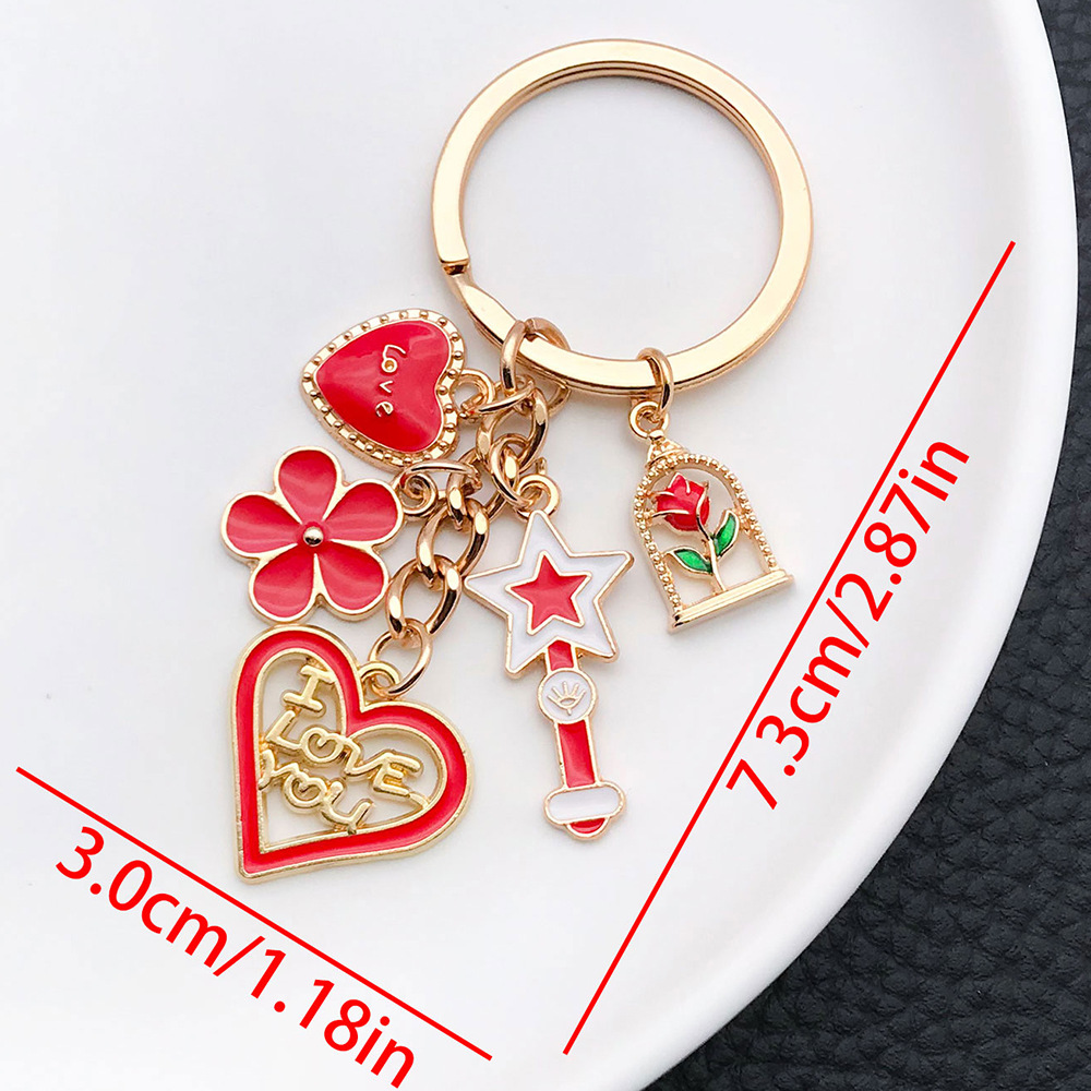 ER881-Drop Oil Red Valentine s Day Rose Love Wishing Stick Keychain -11.3g