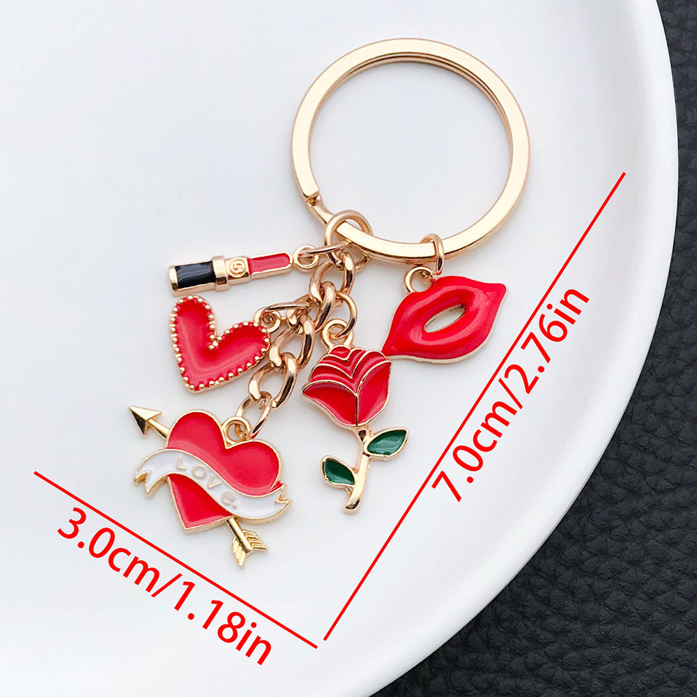 ER882-Dropping Oil Red Valentine s Day Lipstick Love Rose Keychain -11g