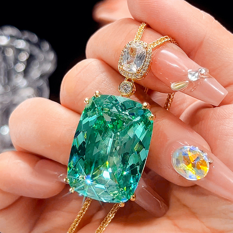 Yellow gold pala green pendant with chopard chain