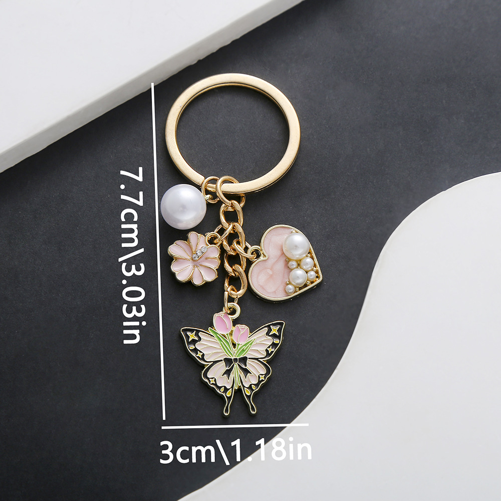 ER724-Dropping Oil Pink Love Flower Butterfly Keychain -10g