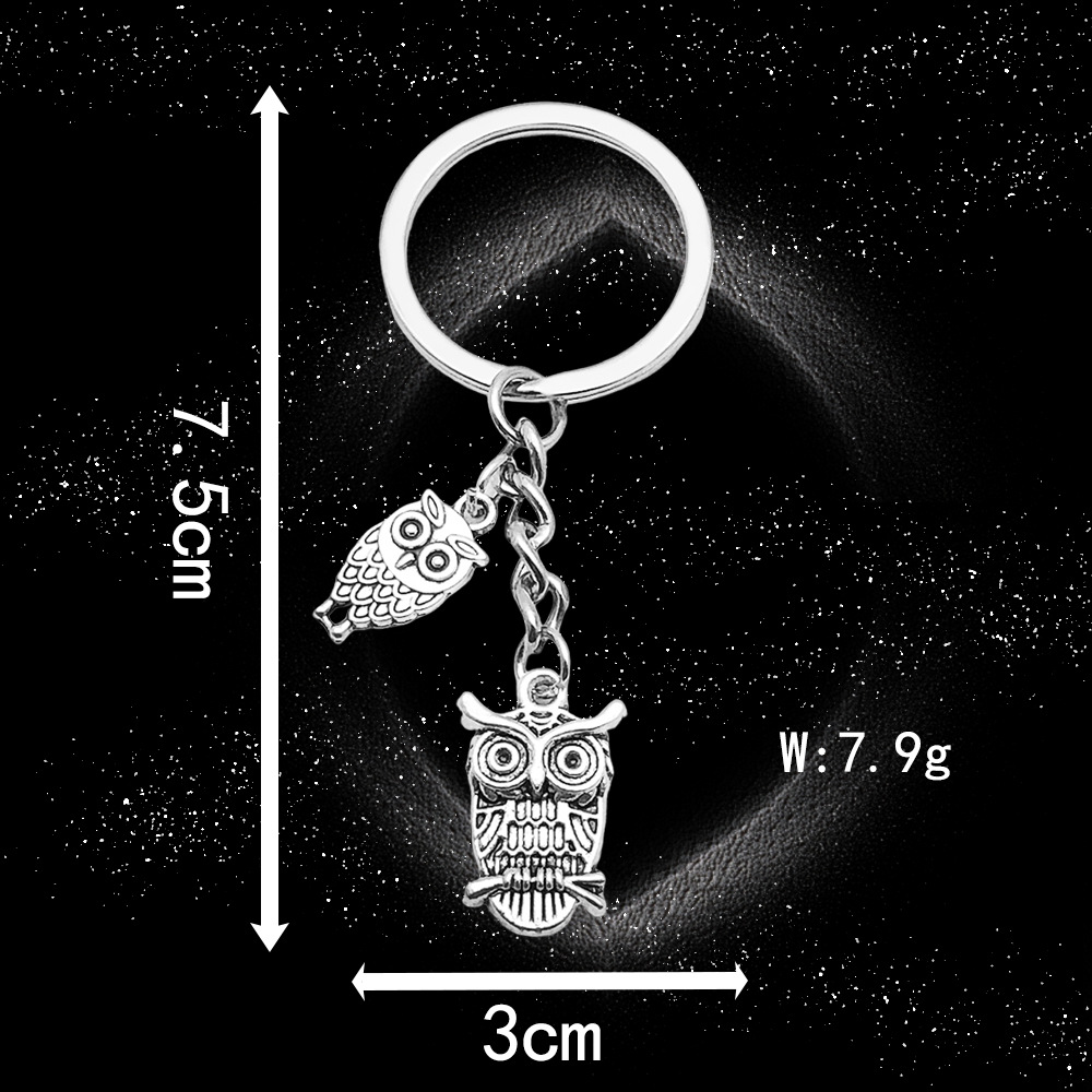 Ancient silver owl key chain ring-LS01-7.9g
