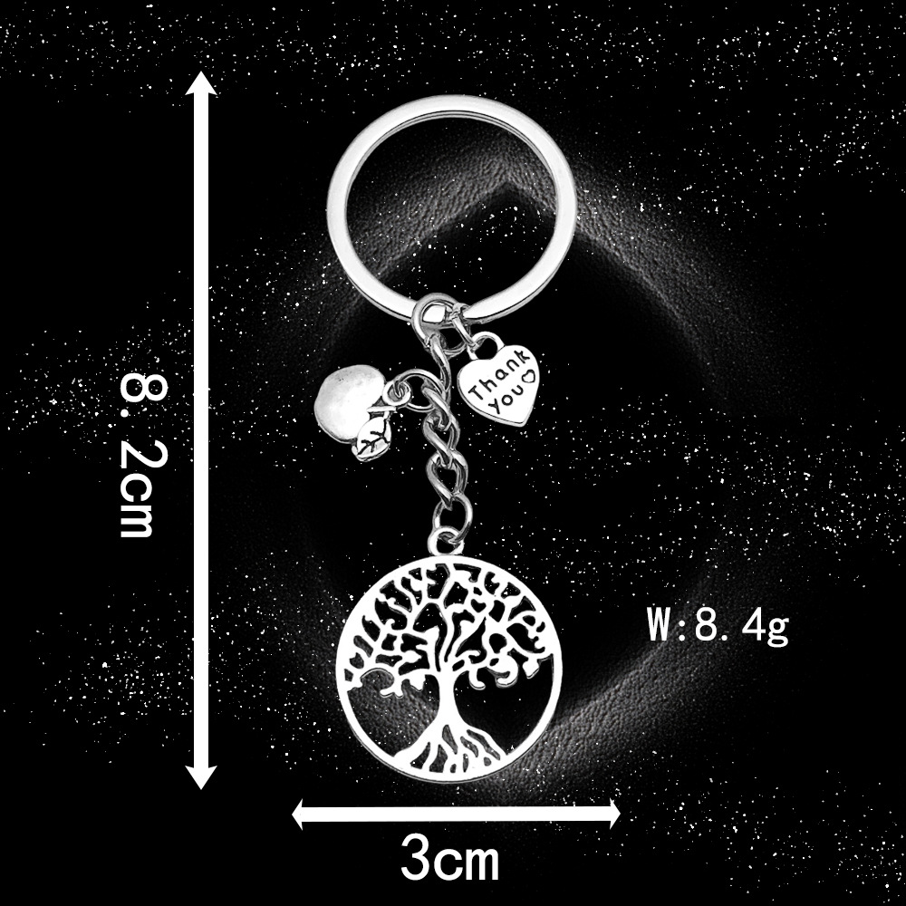Ancient silver tree letters love apple key chain ring-LS04-8.4g