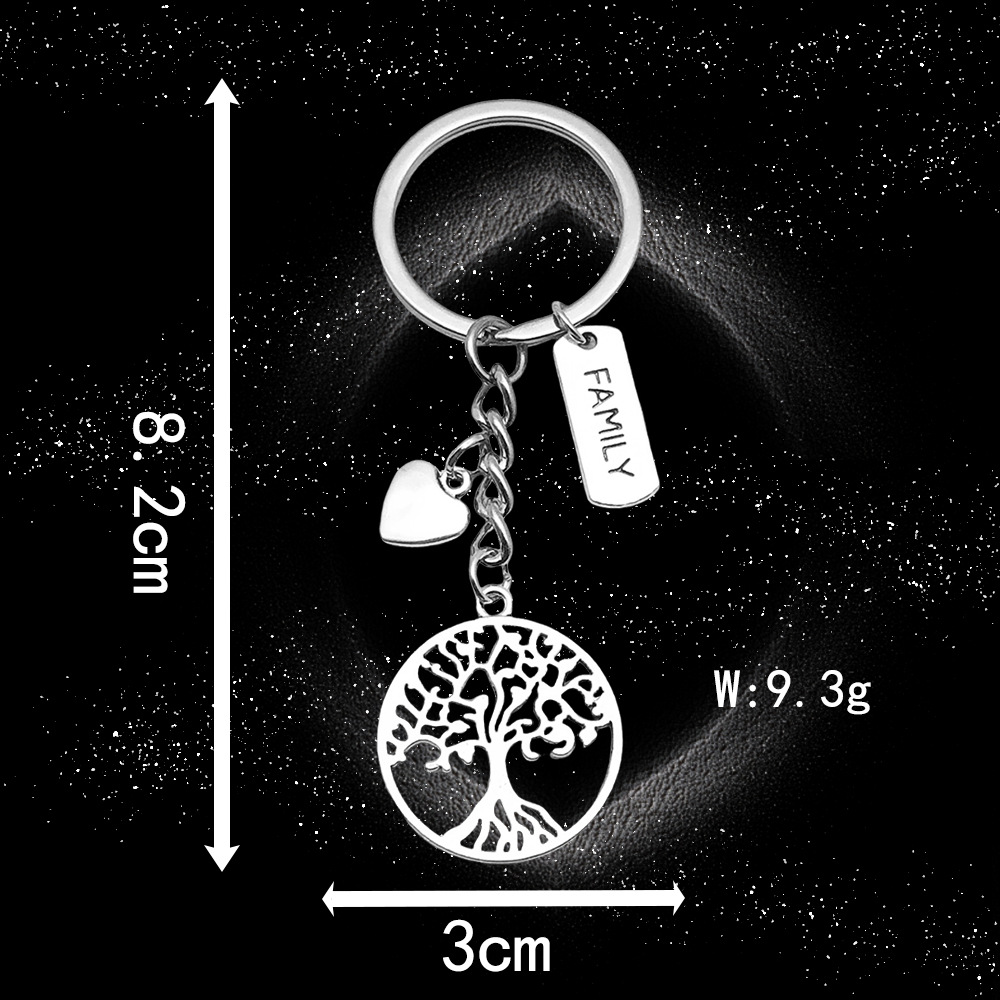 Ancient silver tree letter card love key chain ring-LS05-9.3g