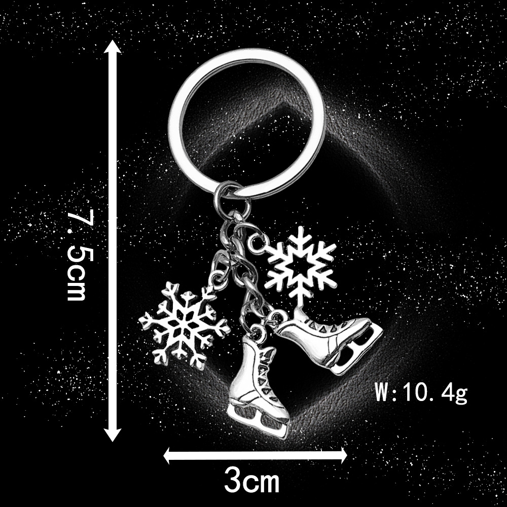 Ancient silver skates snowflake key chain ring-LS06-10.4g