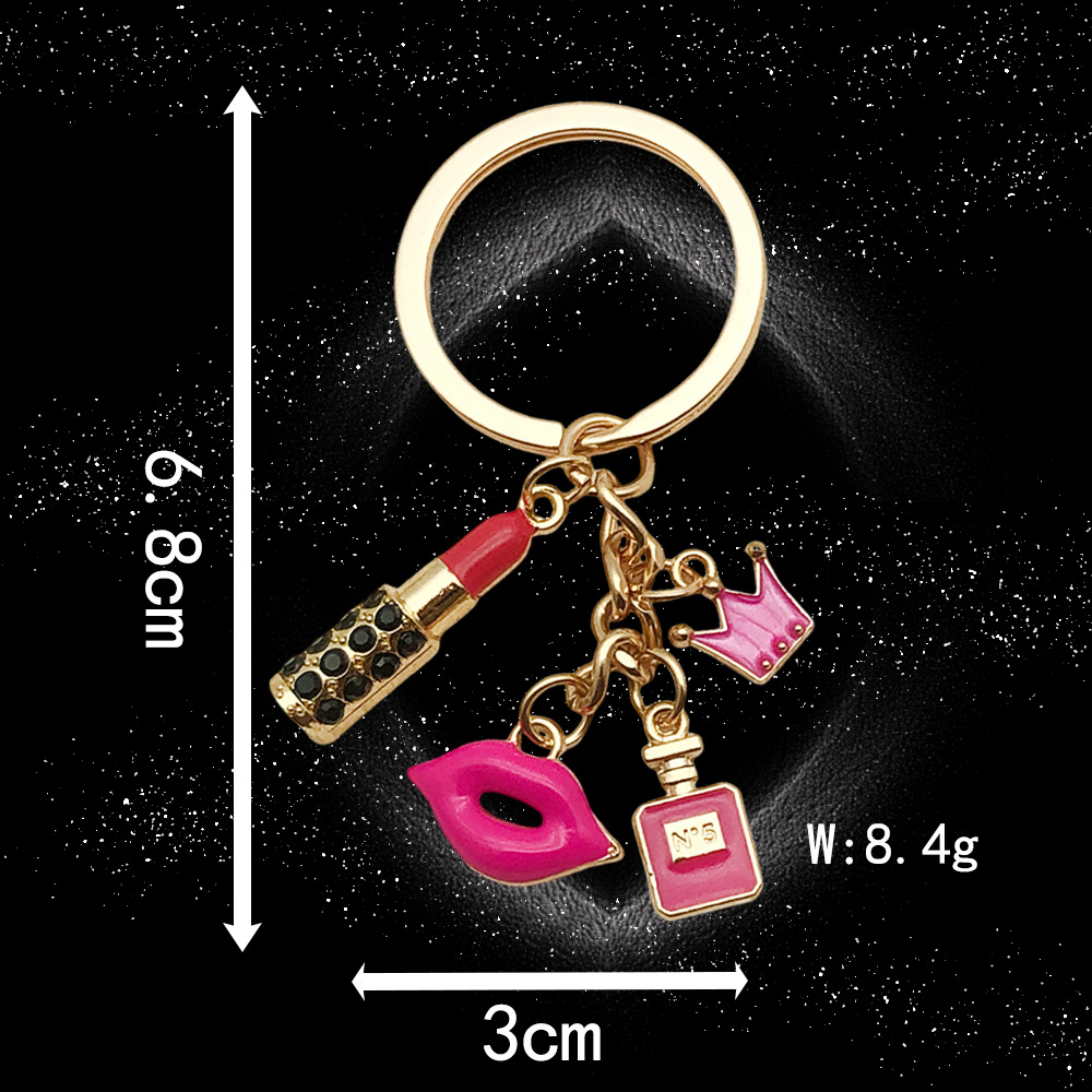 Drop oil rose red lipstick perfume crown lips key chain ring-LS07-8.4g