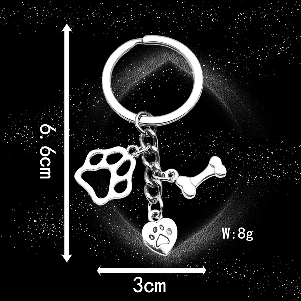 Ancient silver dog bone dog claw keychain-LS64-8g