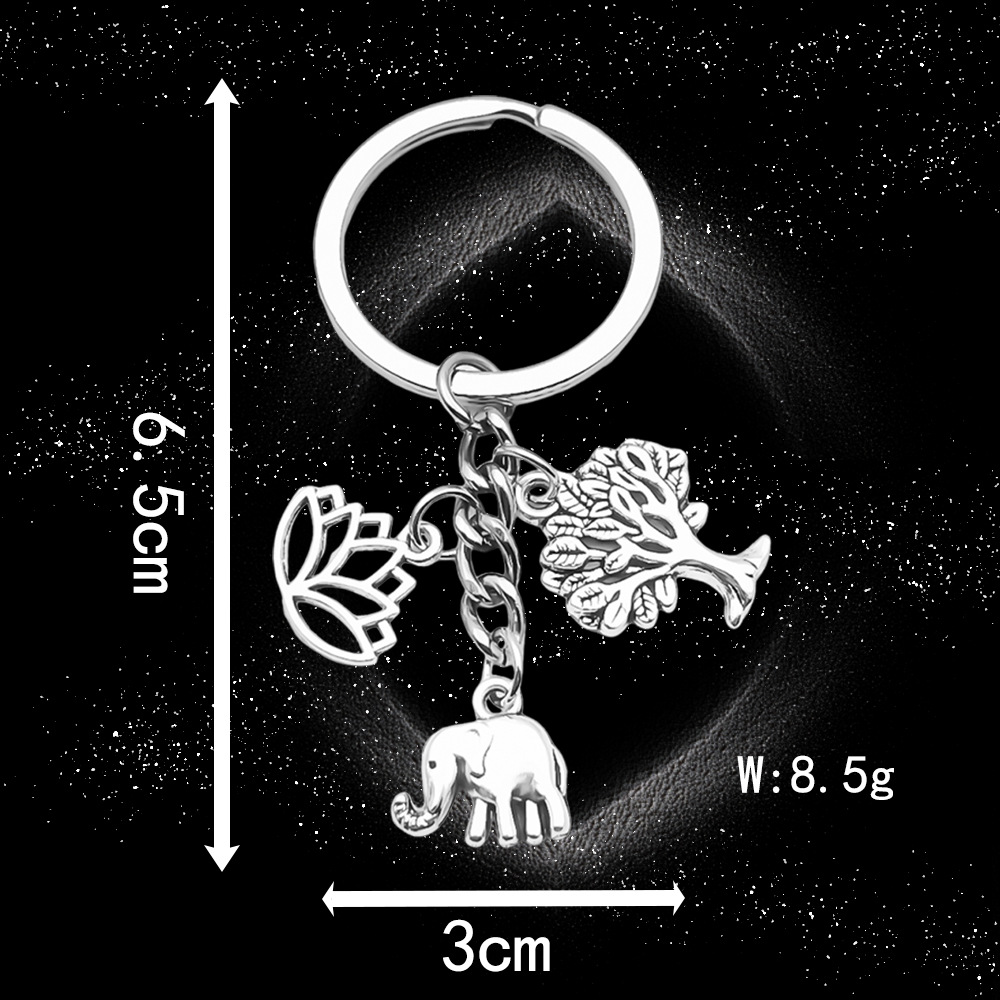 Ancient silver elephant tree lotus keychain-LS70-8.5g