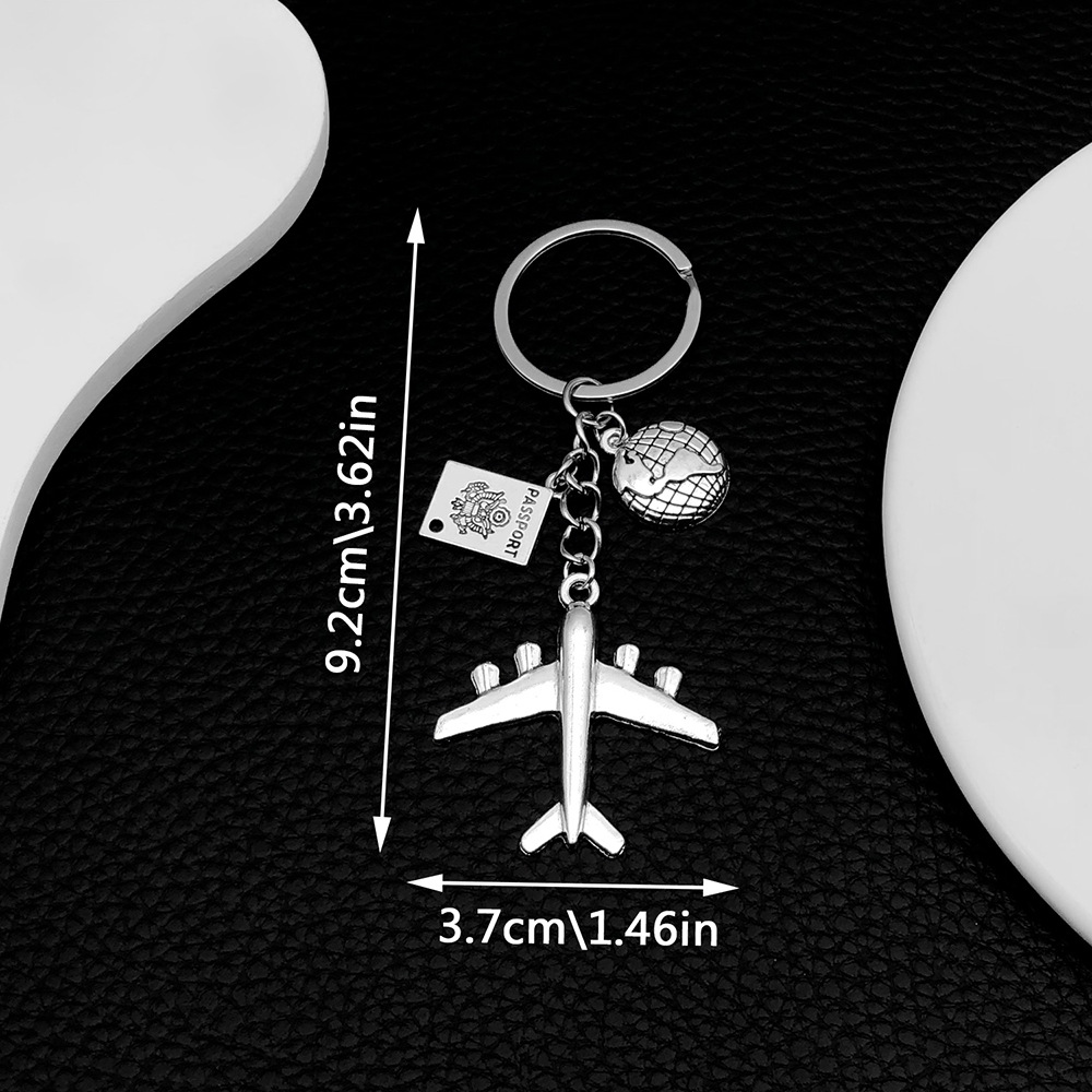 ER674-1 Ancient Silver Global Plane Pass Earth Keychain -11.2g