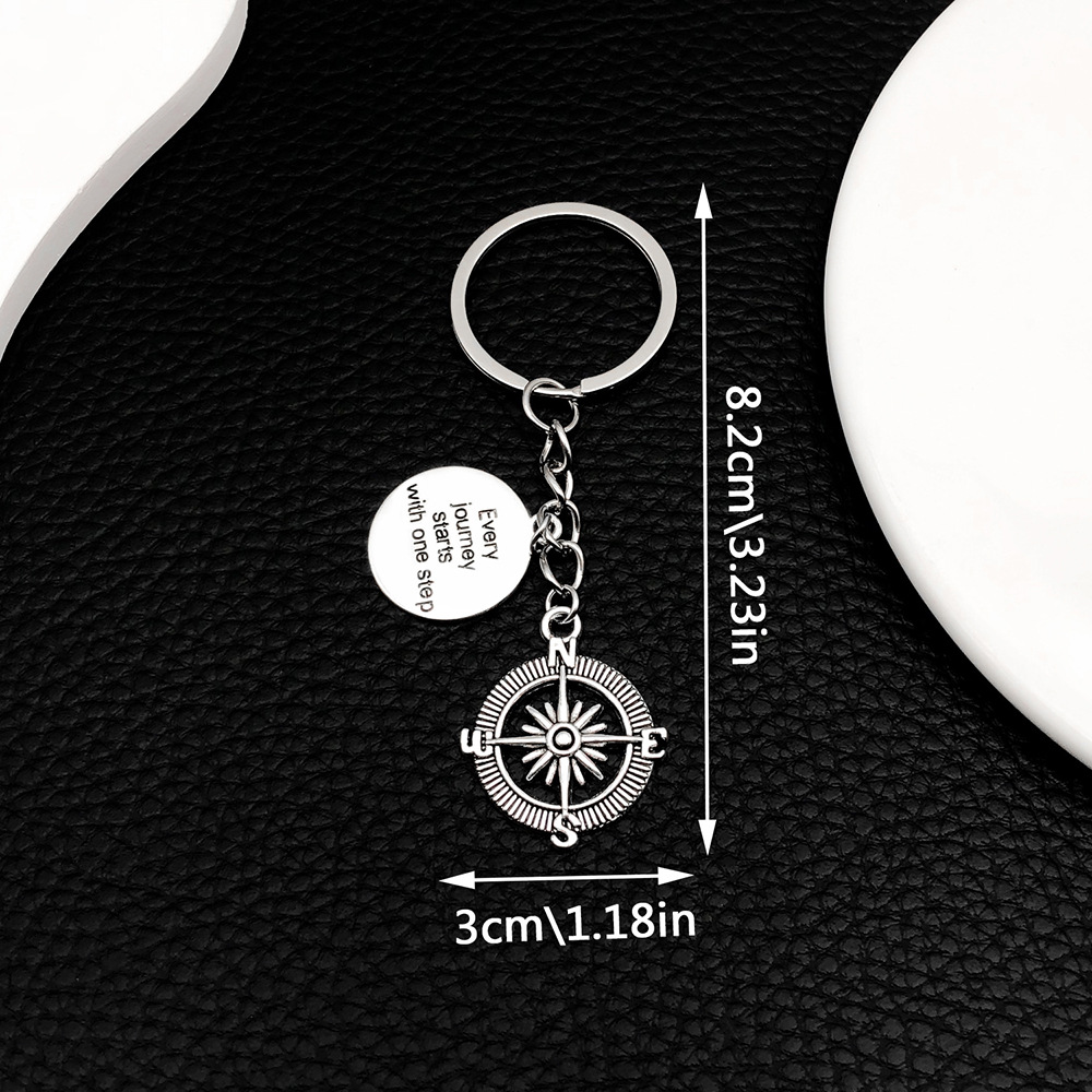 ER675-1 Ancient Silver Compass Everyjourney Letter Card Keychain -9.4g