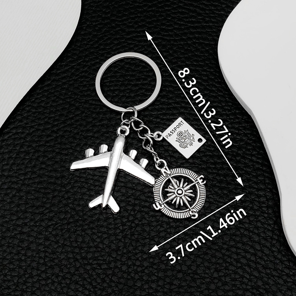 ER678-1 Ancient Silver Global Plane Pass Compass Keychain -12.2g