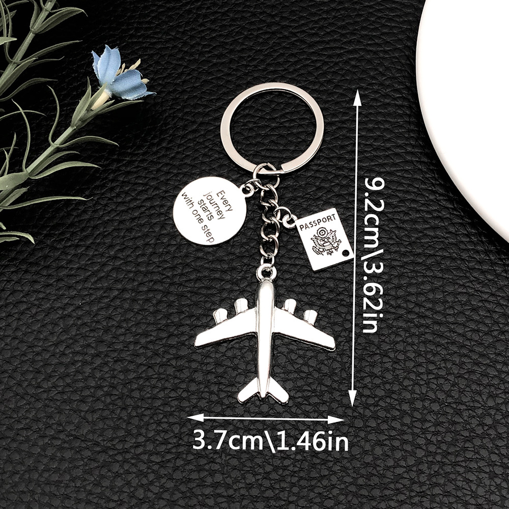 ER681-1 Ancient Silver Global Plane Pass Everyjourney Alphabet Card Keychain -12.3g