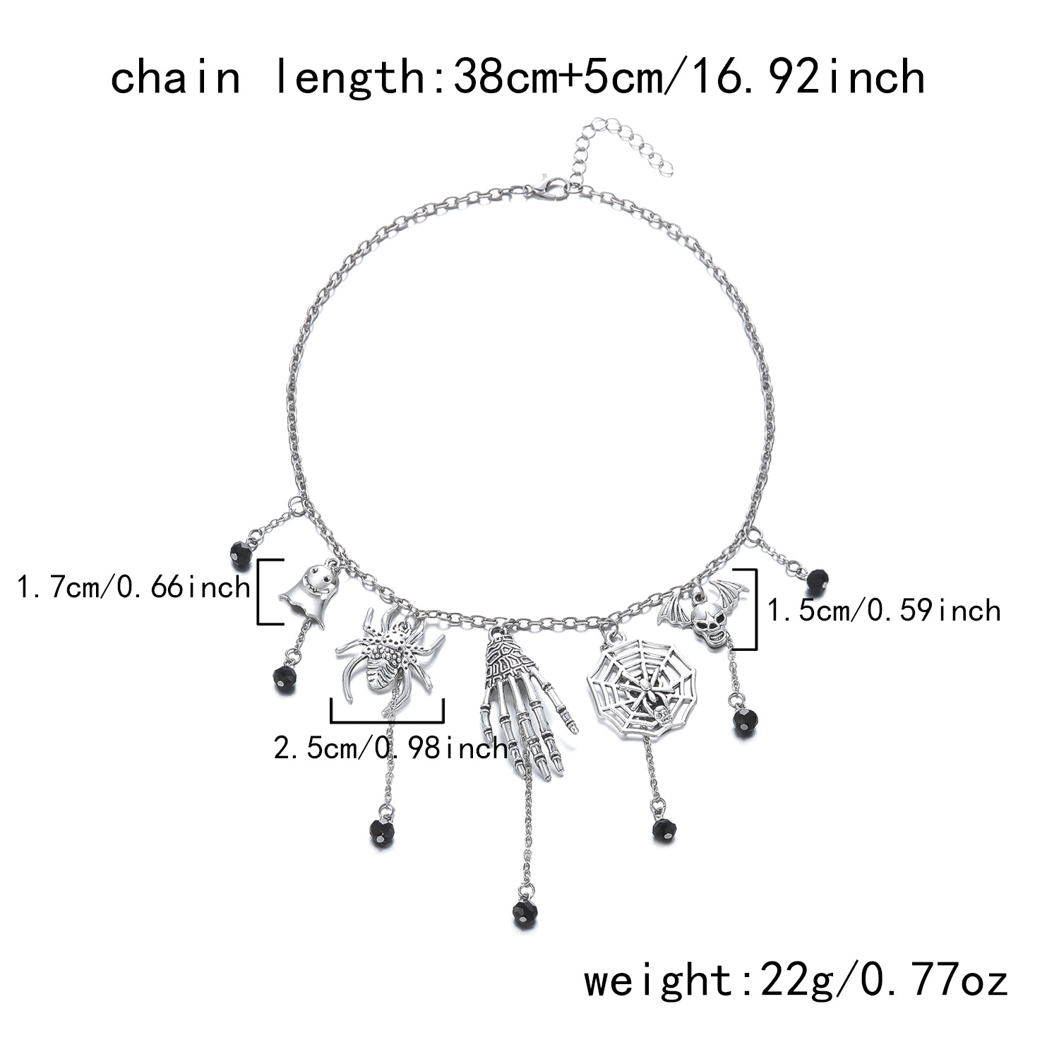 蜘蛛骷颅手流苏项链