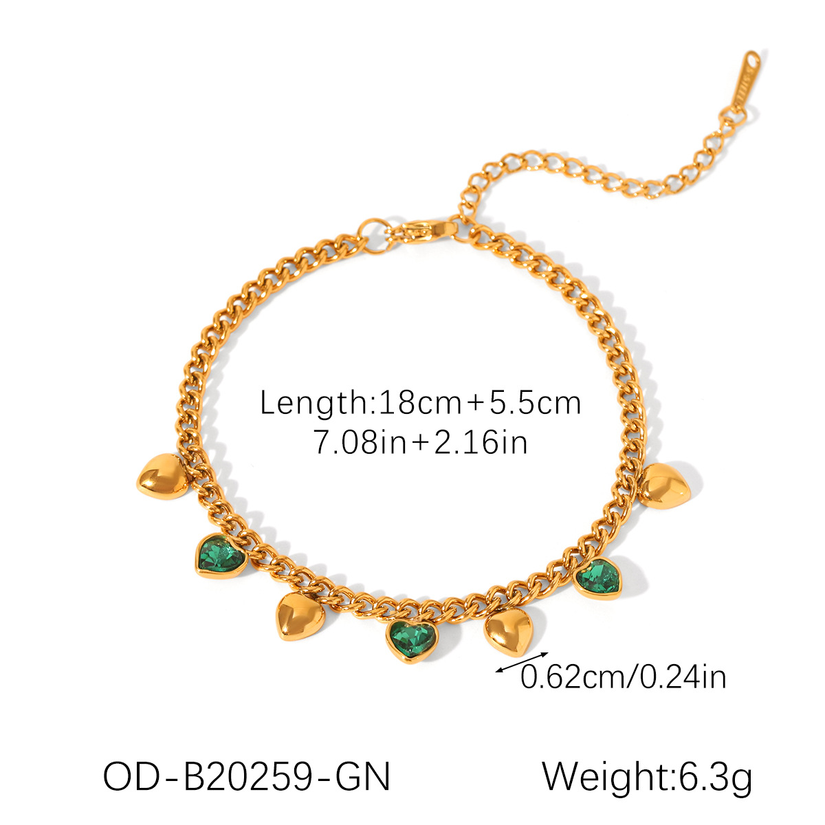 Od-b20259-gn heart-shaped green zirconium tassel