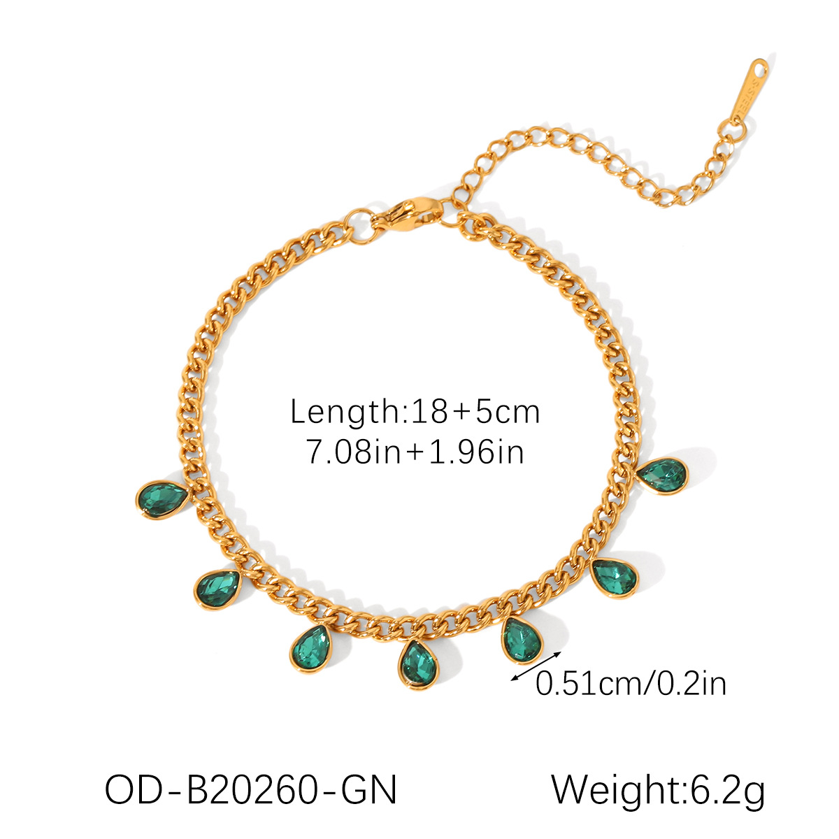 Od-b20260-gn green water drop tassel bracelet