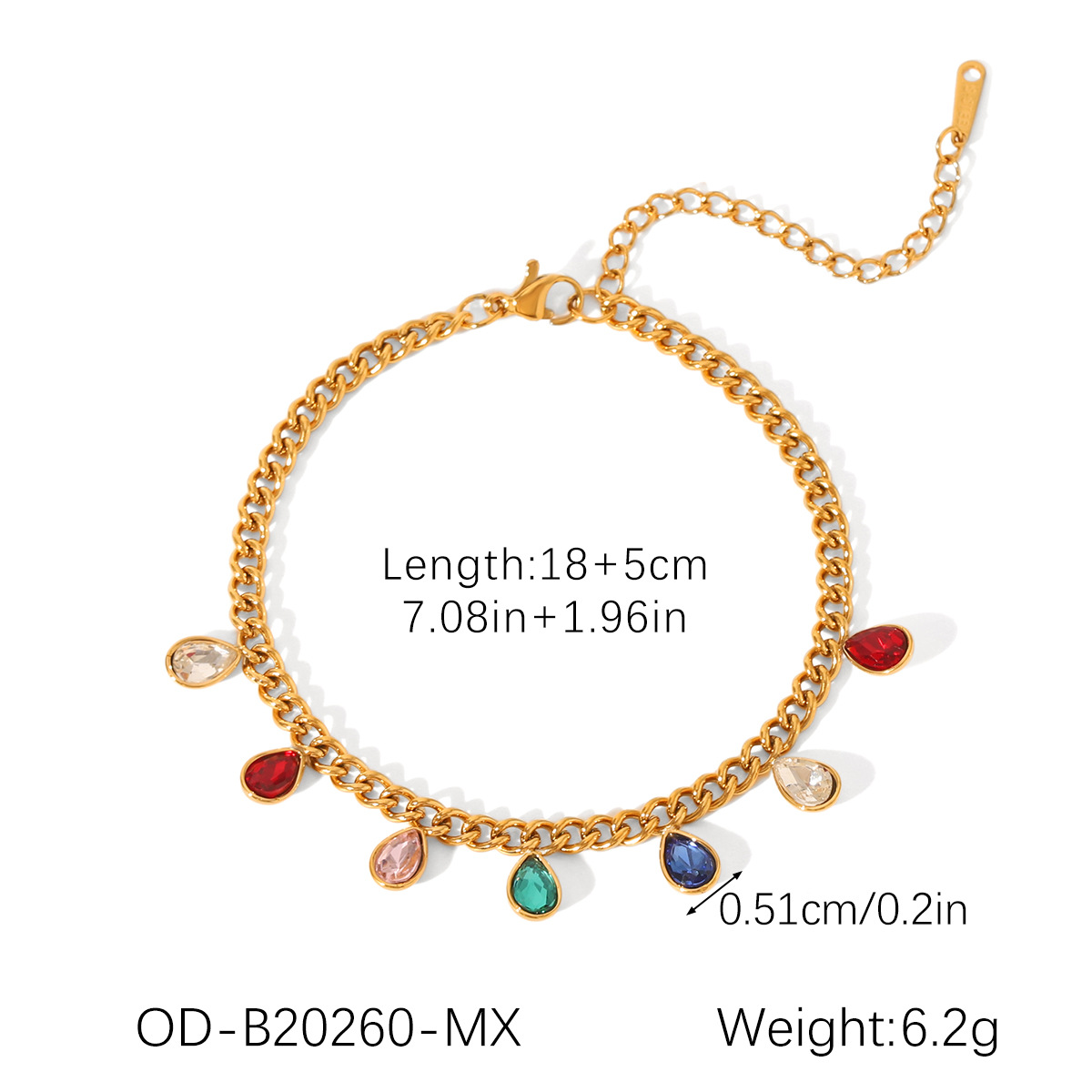 Od-b20260-mx colorful water drop tassel bracelet