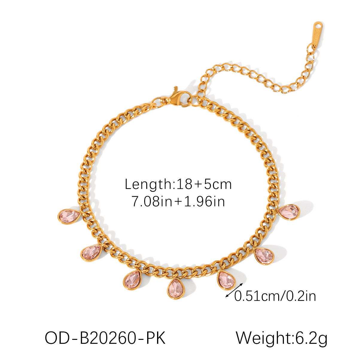 Od-b20260-pk pink water drop tassel bracelet