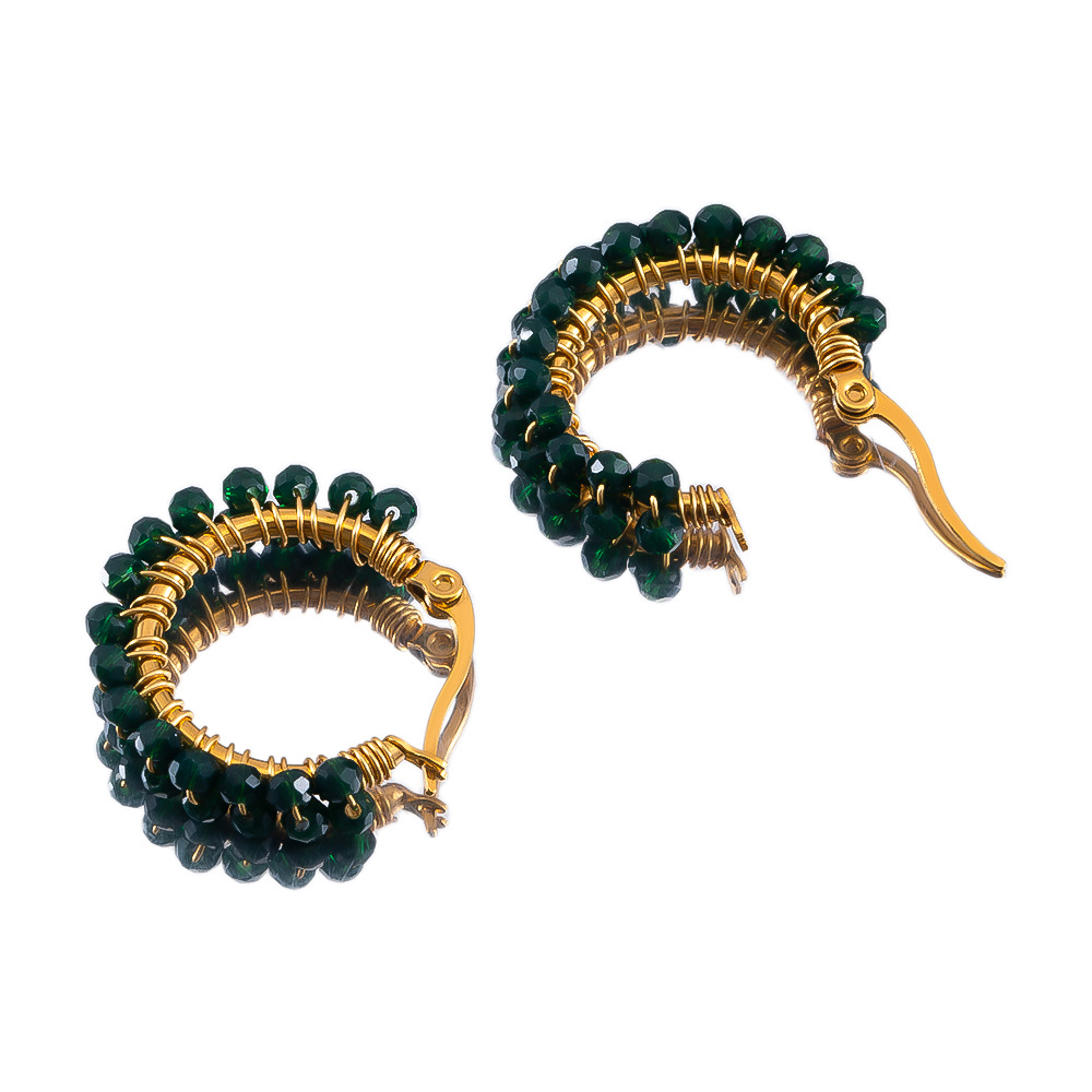 Beaded earrings-dark green