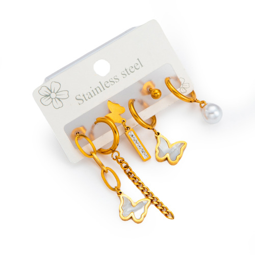 Shell butterfly pearl earrings set 0066