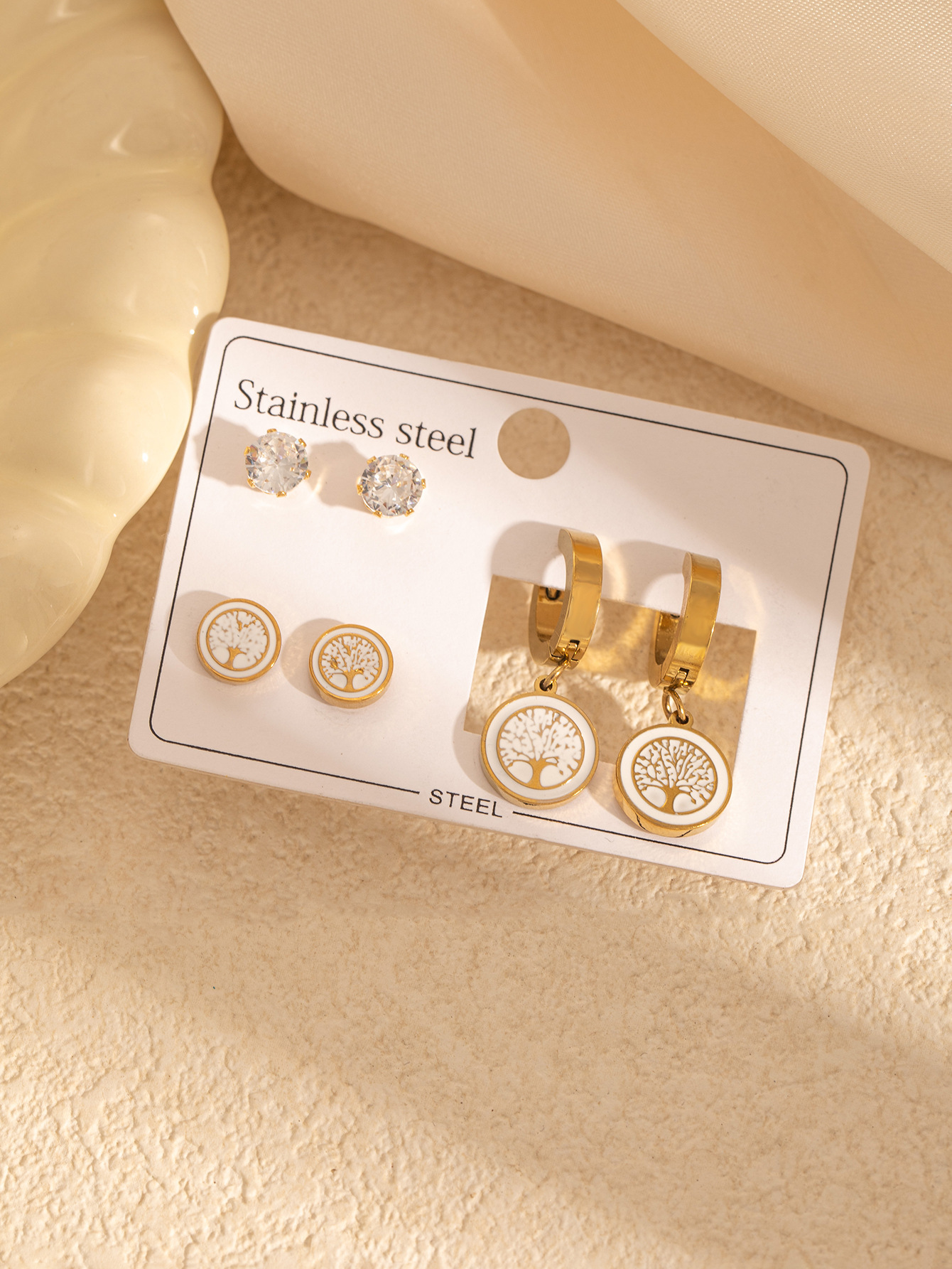 白色大树耳环套装