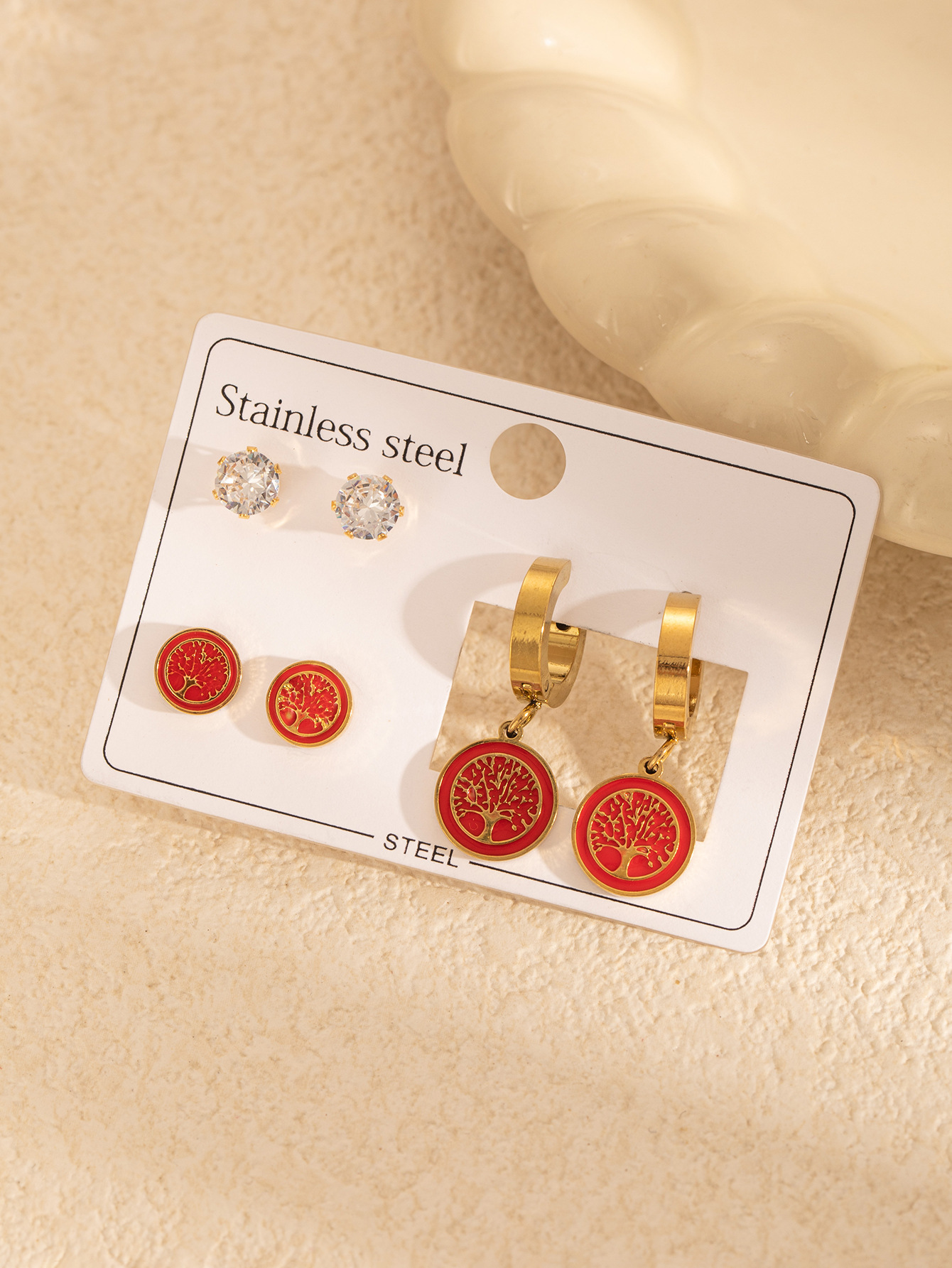 红色大树耳环套装